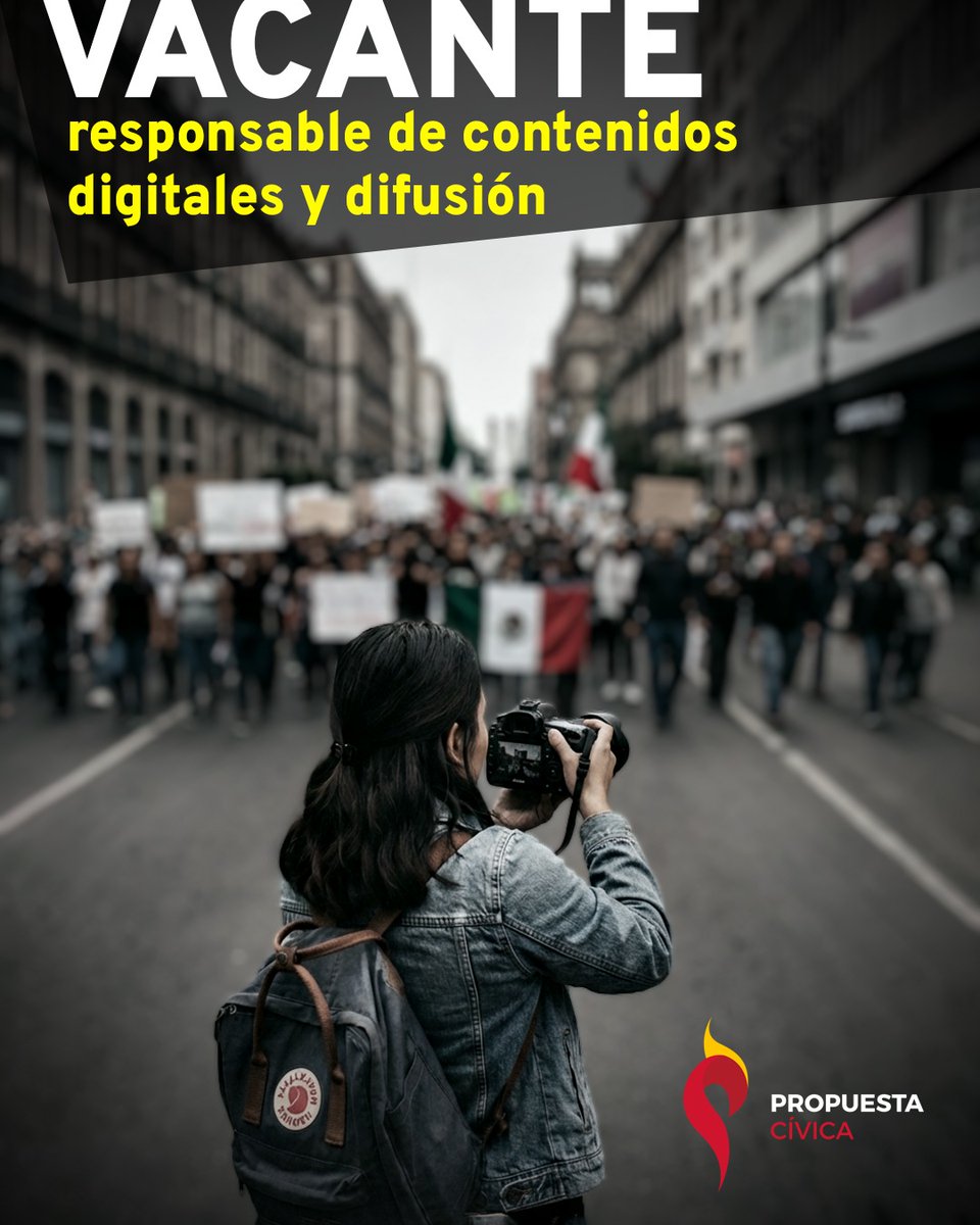 ¿Tienes experiencia en comunicación y te gustaría ser parte del equipo de Propuesta Cívica?.

Te invitamos a consultar nuestra convocatoria para responsable de contenidos digitales y difusión.

Consulta toda la información aquí -> bit.ly/4aBNJg0