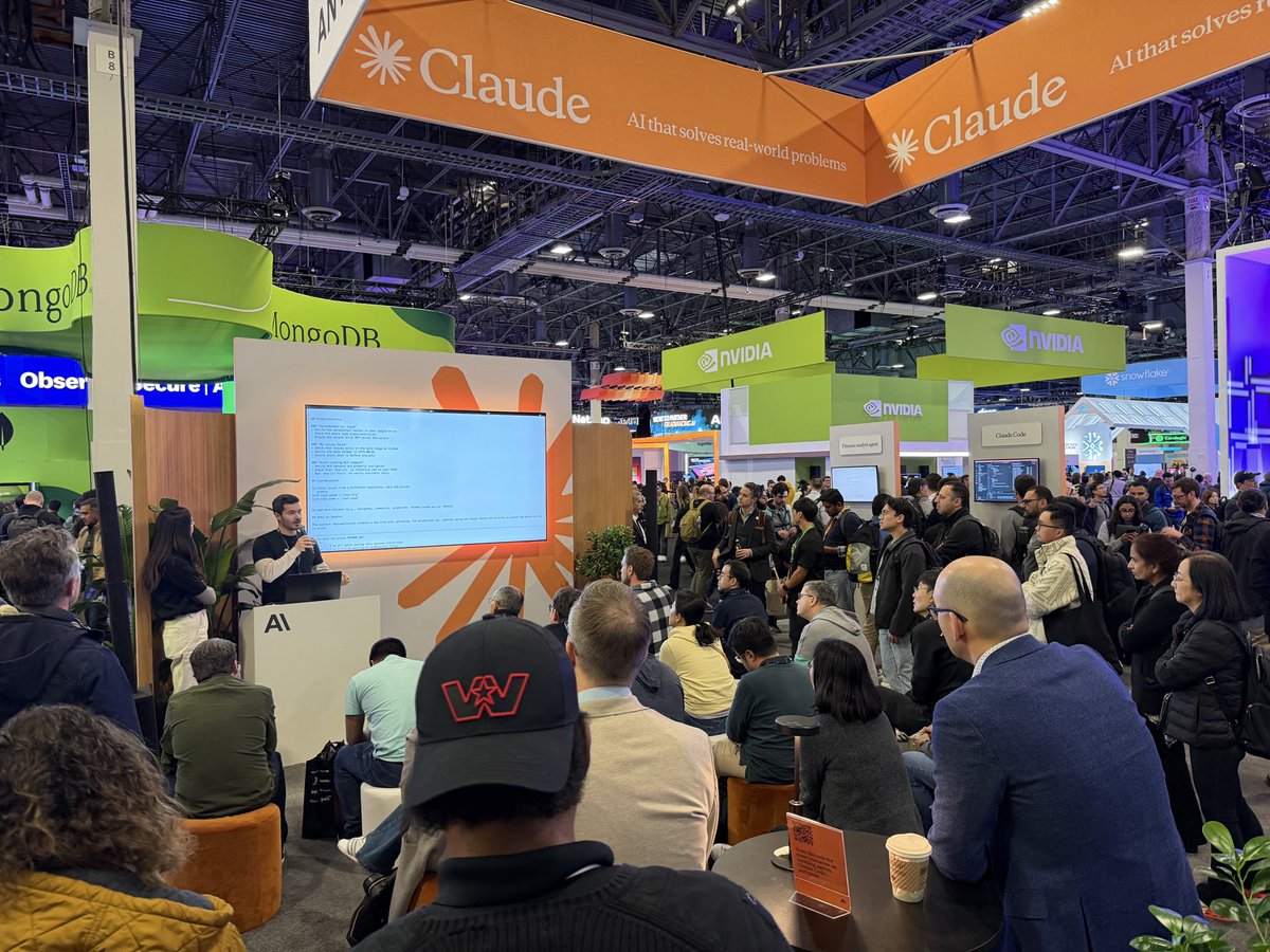 sarbjeetjohal's tweet image. An @AnthropicAI session in progress at #reInvent, last week.
