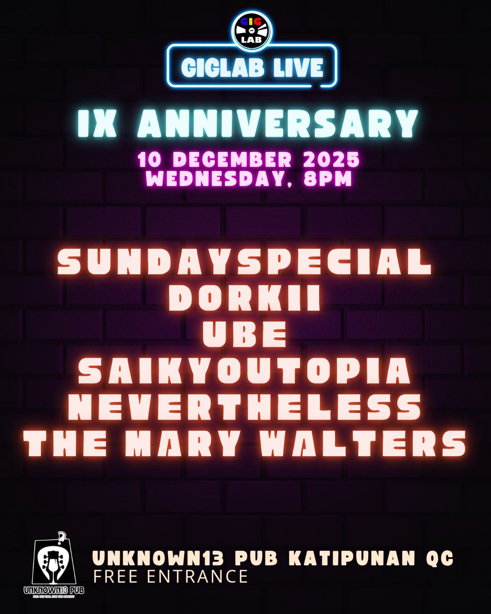 GigLabPH's tweet image. See you tomorrow! Samahan niyo kami please 🙏 9th year 🙌

FREE ENTRANCE ‼️