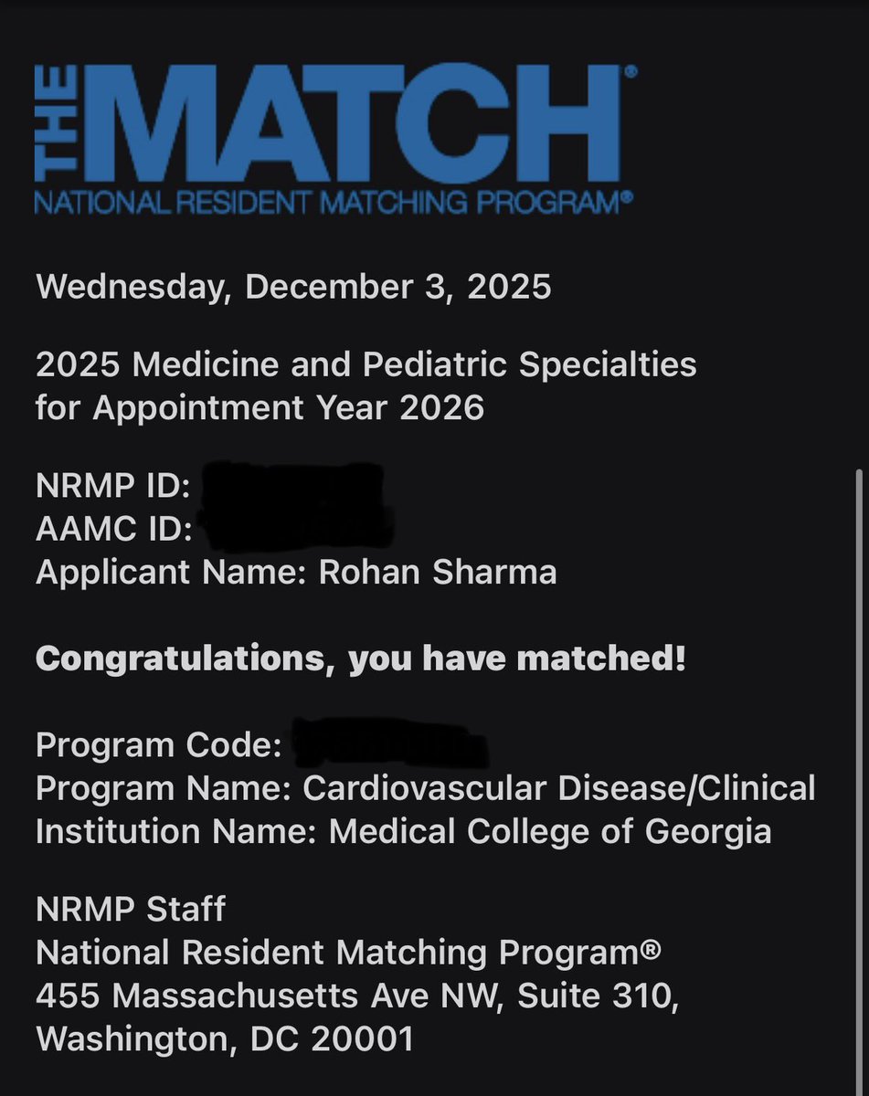 DrSharmaMD's tweet photo. Thrilled to share that I’ve matched into Cardiology fellowship at MCG! Deeply honored to carry forward the proud legacy of exceptional physicians who trained, mentored, and inspired me. Excited to begin this next chapter of growth, service, and impact. Grateful beyond words. 🫀 https://t.co/wfjzgAiTsq