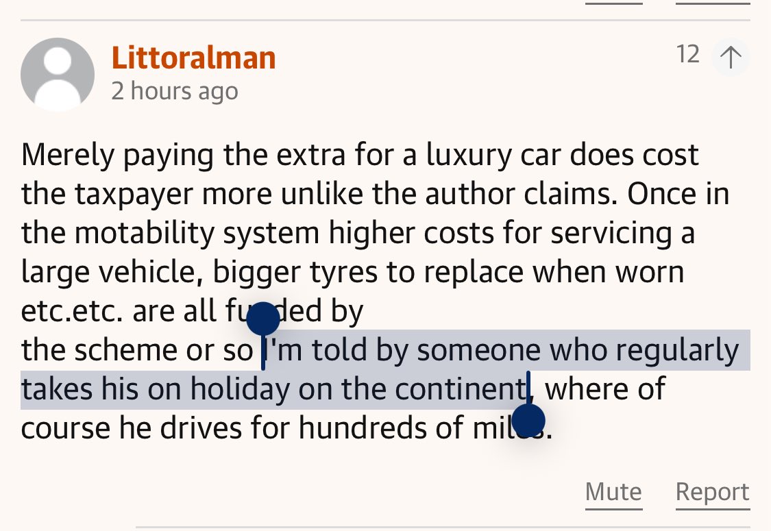 DrFrancesRyan's tweet photo. “I know a disabled person who takes their Motability car on holiday” is an absolute zinger of a comeback. 

Famously, disabled people only go to the supermarket and hospital. I’d personally put a ban on mainland Europe. https://t.co/0xKcSC73mo