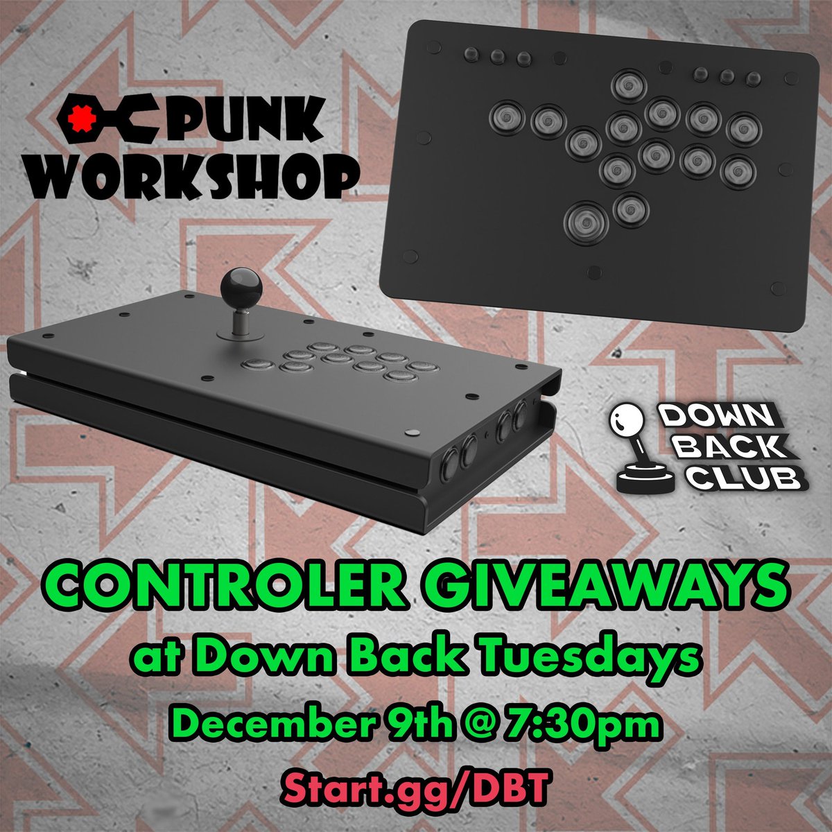 DownBackClub's tweet image. 📣 TOURNAMENT TOMORROW IN KOREATOWN LA!

join us for the last down back tuesdays of the year where we'll be giving away TWO premium controllers from @punkworkshop_us &amp;amp; @TryhardJB 

all competitors will be entered into the raffle for FREE! register below 👇
