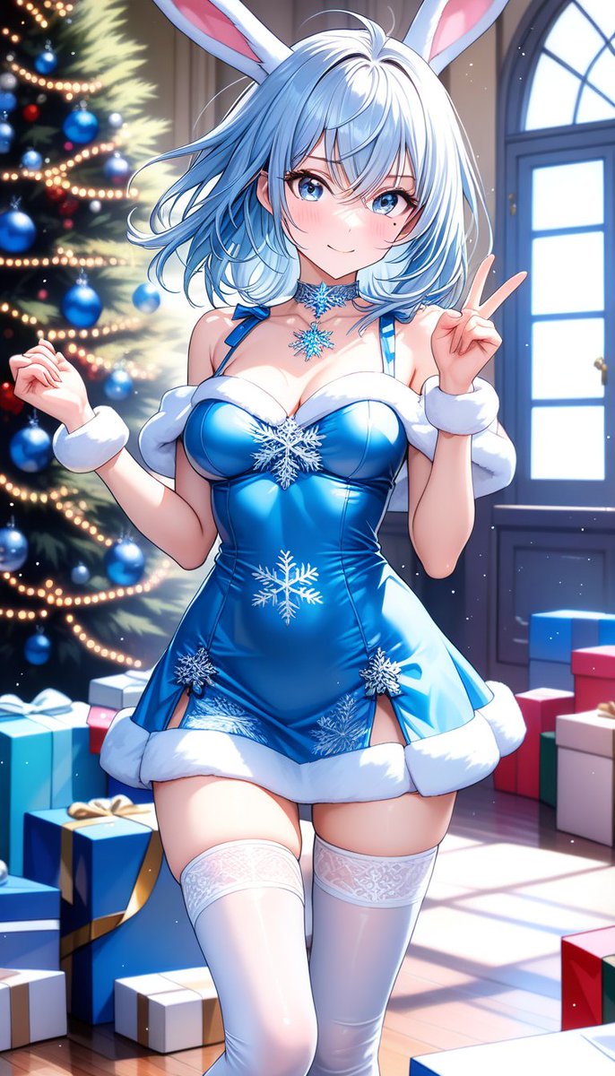 AIバニー曜日 に美々参加します🩵 ブルーサンタうさ耳バージョンっ