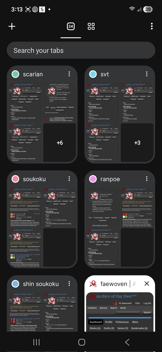 faeriedxst's tweet photo. @verhaoism only 3 ao3 tabs? i could never https://t.co/kNAyZ0j4Rz