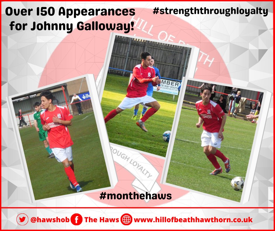 🙌Haws Player Appearances.....

𝟭𝟱𝟬 𝗔𝗣𝗣𝗘𝗔𝗥𝗔𝗡𝗖𝗘𝗦 🔥

🎉 Congrats to Johnny Galloway on reaching 150 games in a HAWS jersey against Musselburgh on Friday night!  
Plus a fantastic goal &amp; MOTM award to boot! 

Well done Johnny!💪👏🔴⚪️🔴

#StrengthThroughLoyalty