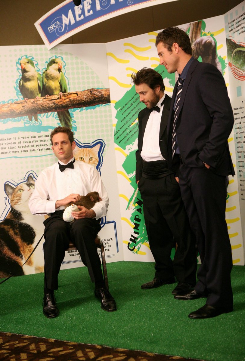 rcgposter's tweet image. Glenn, Charlie and Chase Utley during the shooting of “The Gang Gets Stranded in the Woods” (2010).