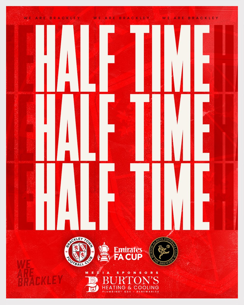 Half-time: All square at the break.

Brackley Town 1-1 Burton Albion

#WeAreBrackley 🔴⚪️ . #EmiratesFACup