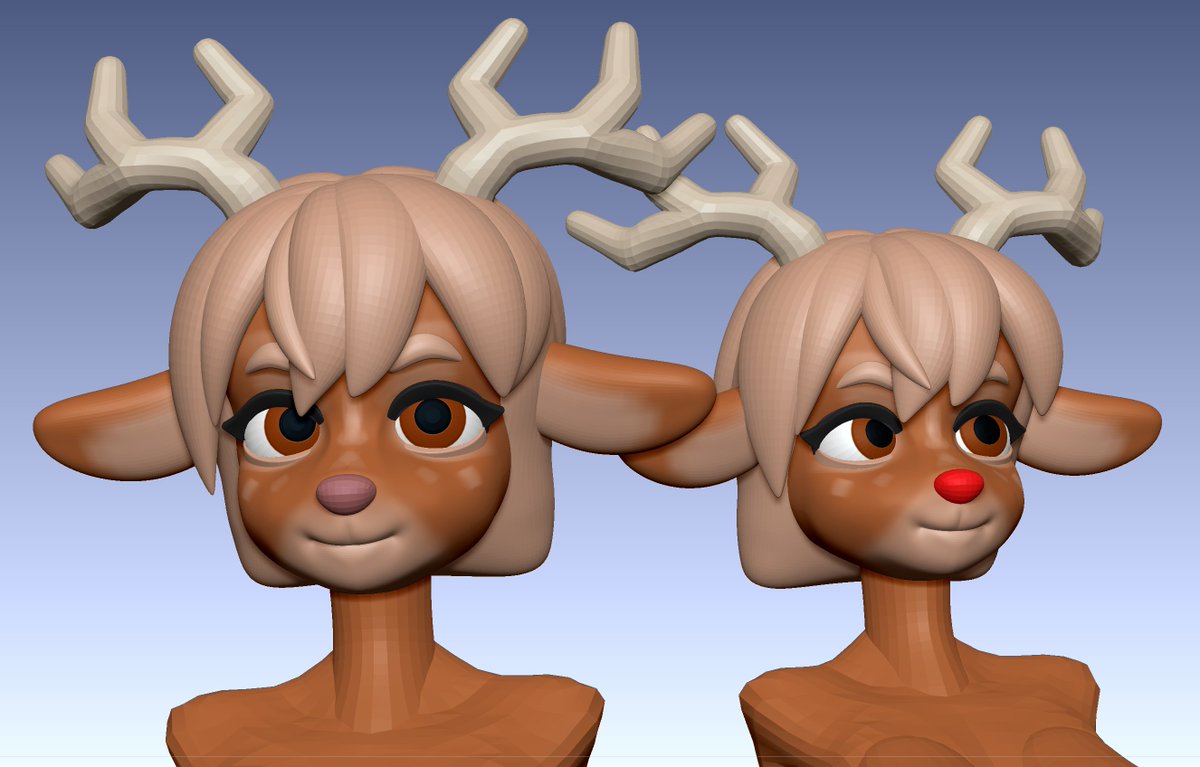Working on something cute in ZBrush for December.
This month's checklist: Reindeer girl, Christmas Witch, Miss Santa Claus. Excited to be 3d modeling them!