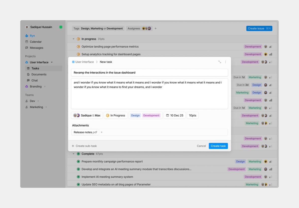 new task modal / light