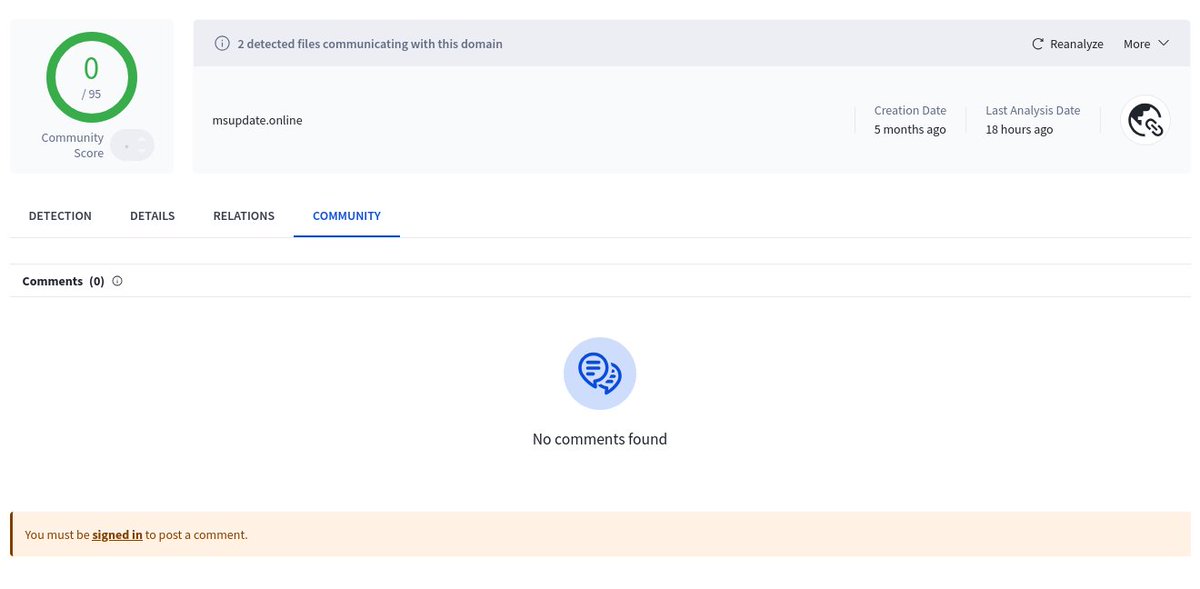 malwrhunterteam's tweet image. "LYDSEC DIGITAL TECHNOLOGY CO., LTD." (Sectigo given cert) signed "RStone.exe" sample, seen from Taiwan: 4376f6c5bd63c9472dc1575b26f70cc2320682a47881e1a9283904bcdec43fd8
www.msupdate[.]online
Cobalt...
🤷‍♂️
@1ZRR4H