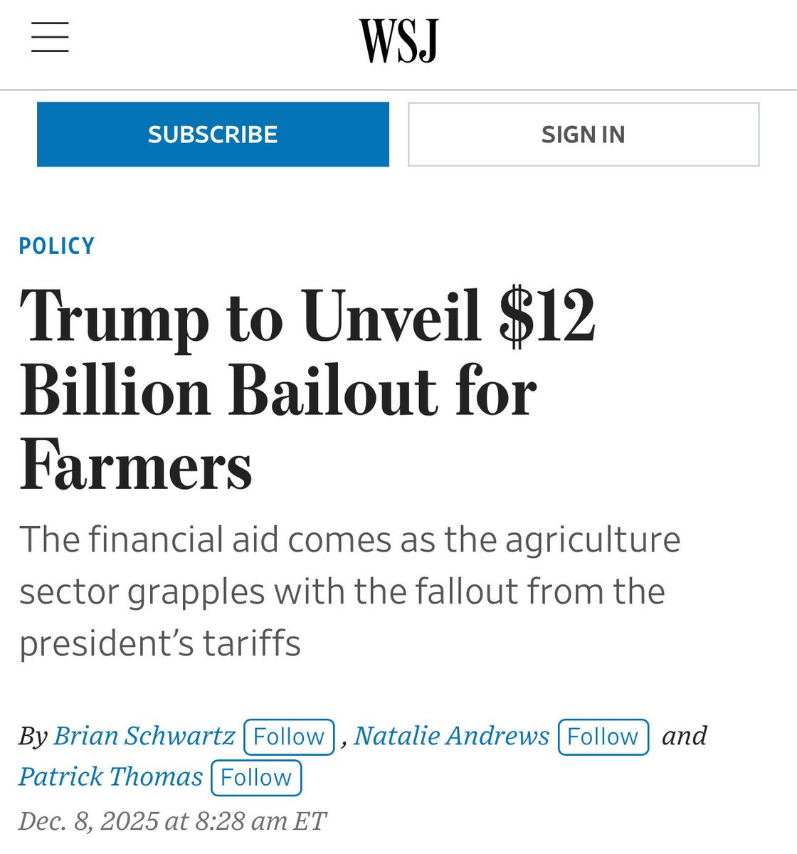 Lucky day for U.S Taxpayers!

$12 Billion Bailout for Farmer's that Trump's Tariffs are single handedly bankrupting! 

$45 million for Trump's Taliban buddies!

Hidden economic &amp; Jobs reports!
