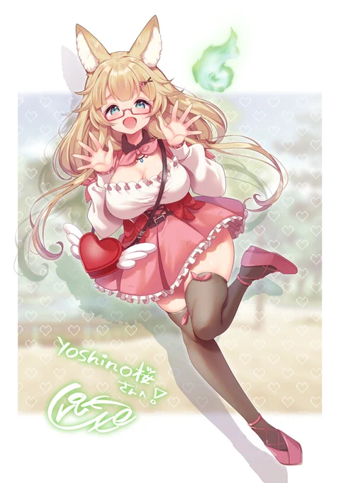 skebにて、Vtuberのyoshino桜さんを描かせていただきました おててふりふり、ハッピーな1日が始まりそう ありがとうございました〜
