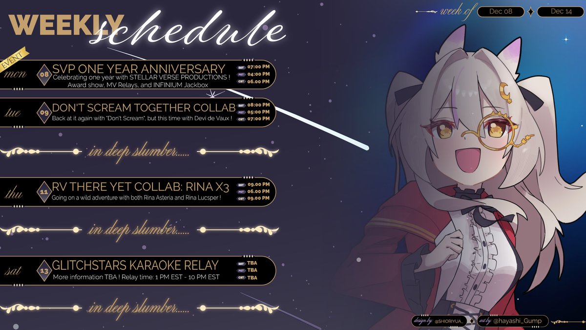 SLEEP SCHEDULE】 ✦ 12.08 - 12.14 ✦ Another hootin' exciting week