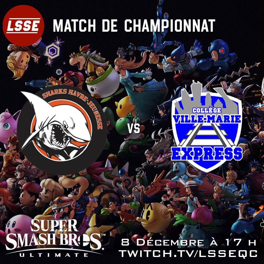 On débute les finales de la saison d’automne 2025 avec une reprise de celle d’hiver 2025 sur Super Smash Bros Ultimate. 
Les Sharks de l’@École secondaire Hvre-Jeunesse c. l'Express CVM <a href="/CollegeVM/">Collège Ville-Marie</a>!

Aurons-nous droit à un doublé ou une revanche?