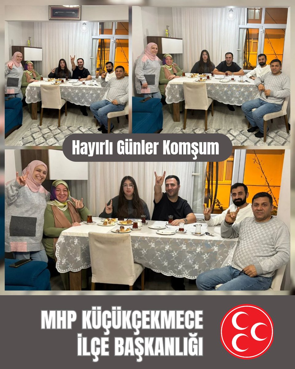 İlçe Yöneticilerimiz; Sayın Liderimizin talimatlarıyla yürütülen #HayırlıGünlerKomşum ve #DerdinDerdimiz Sohbet Toplantıları çerçevesinde Halkalı Mahallesi'nde ikâmet eden Tetik Ailesi'nin misafiri olmuşlardır.

<a href="/_MHPistanbul_/">MHP İstanbul</a>
<a href="/sertel_selim/">Sertel Selim</a>
<a href="/YasarKaba17/">Yasar Kaba</a>

#MHPKüçükçekmece