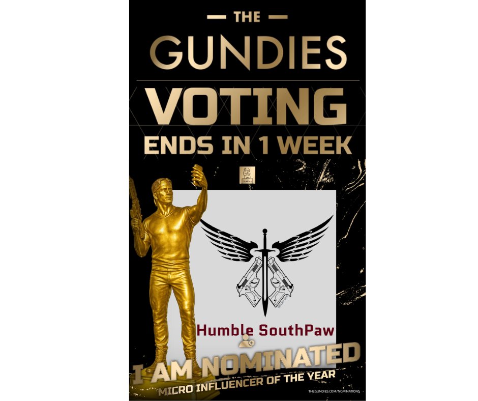 ONE WEEK LEFT!
Voting ends Dec 15.
 I’m the only nominee whose whole channel is built around the Southpaw perspective — and representing left-handed shooters in the gun-review world is something I’m proud of.  This win is for everyone!
thegundies.com
<a href="/GundieAwards/">The Gundies Team</a>