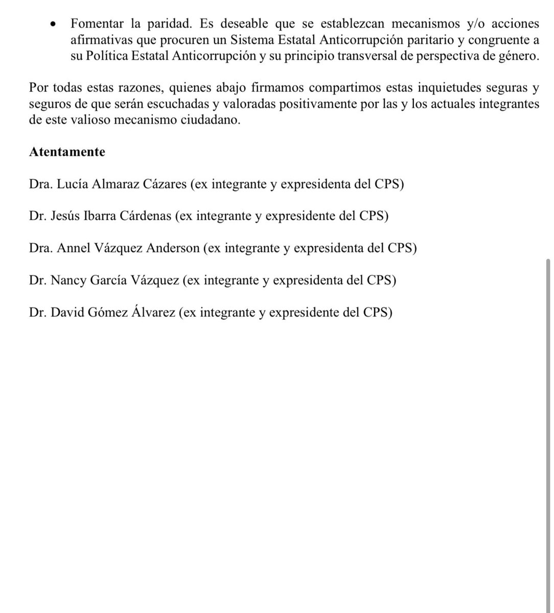 🔴Las y los expresidentes del Comité de Participación Social del Sistema estatal Anticorrupción #Jalisco, nos pronunciamos respetuosa y propositivamente acerca de las próximas designaciones de la Auditoría Superior y magistrados del TJA