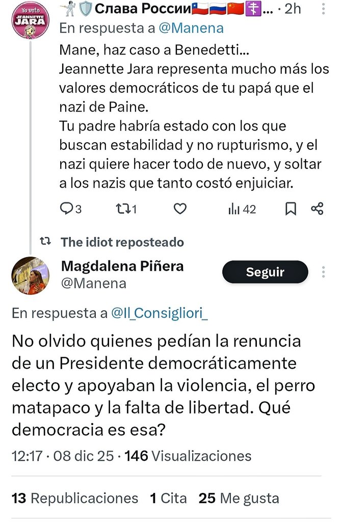 RepublicanoCh's tweet photo. Magdalena Piñera dejo bien en su lugar a este comunista 💪🏻🇨🇱 https://t.co/kvNClOeu2o