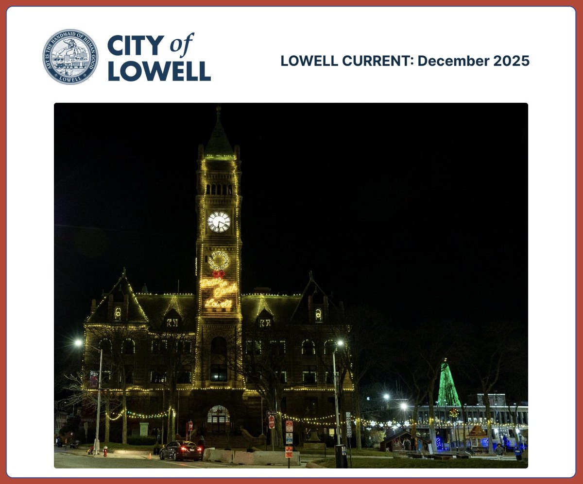 📢 Don't Forget: The City of Lowell has a monthly e-newsletter just for residents!

Lowell Current arrives on the first Thursday of every month with updates from City Hall, project news, events &amp; more.

➡️ Read December's issue and subscribe: conta.cc/48lGK9L