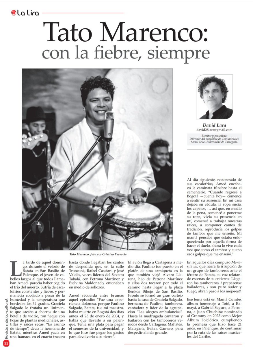 LaLiraRevista's tweet photo. . @TatoMarenco: con la fiebre, siempre
📝 David Lara 
La tarde de aquel domingo, durante el velorio de Batata en San Basilio de Palenque, el joven de cabellos largos al que todos llamaban Amed, parecía haber cogido el frío del muerto... #RevistaLaLira #Edición87 https://t.co/OjwKpvZwTP
