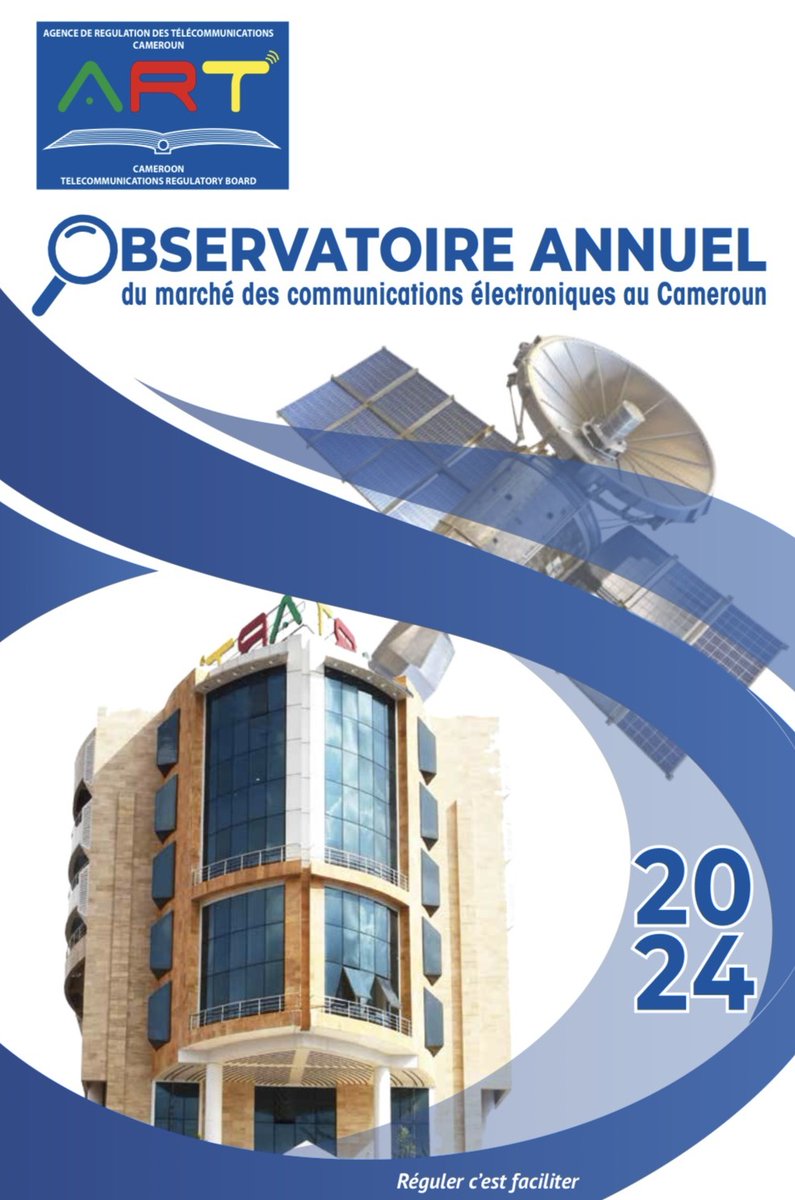 #ARTinforme 
 L'Observatoire 2024 du marché des communications électroniques au Cameroun est disponible sur notre site Web. 
Découvrez l'article et consultez le document : art.cm/fr/content/obs…

#regulation #telecom #performance #digital #economy #Cameroun #numerique