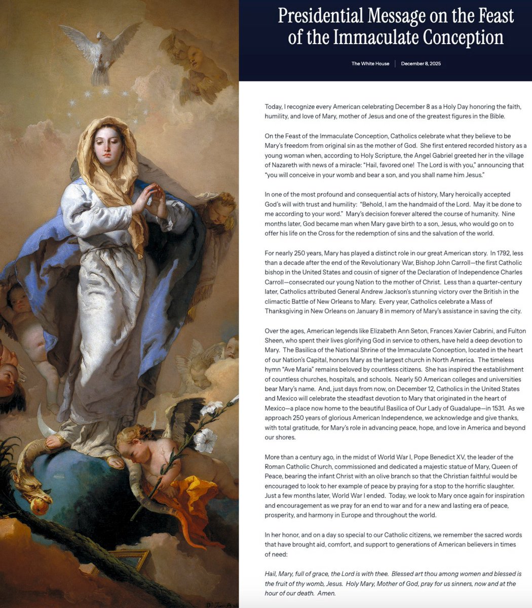 It's wonderful to see our American President revere the Mother of God. Make America Catholic!