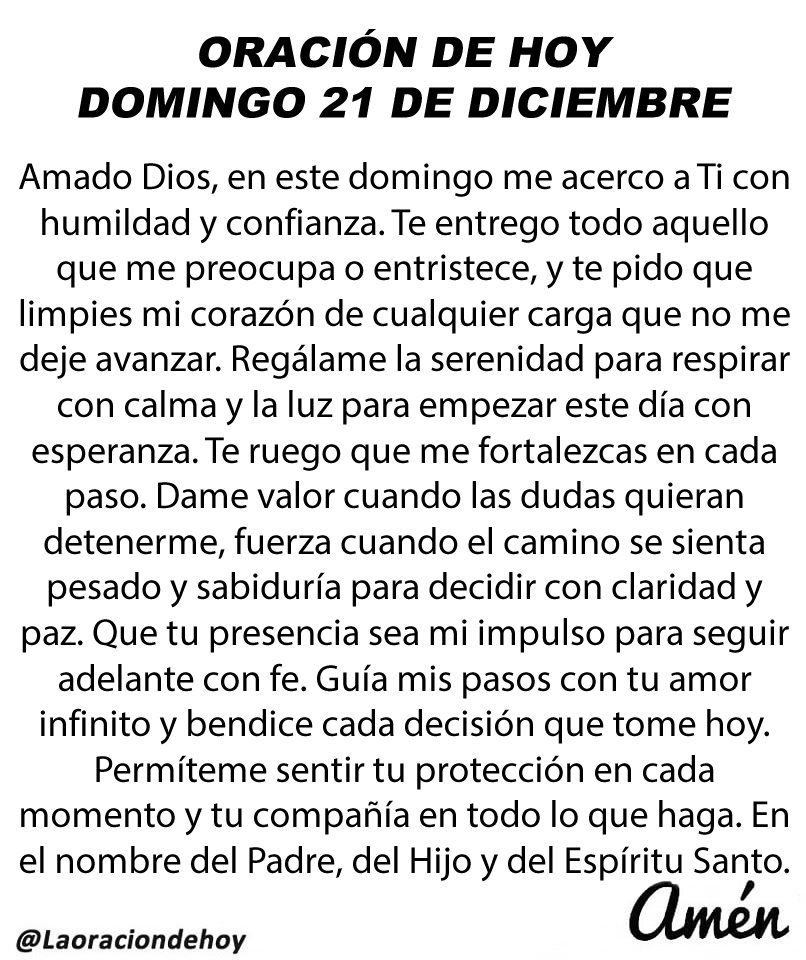 laoraciondehoy's tweet image. Oración diaria para hoy domingo 21 de diciembre de 2025.