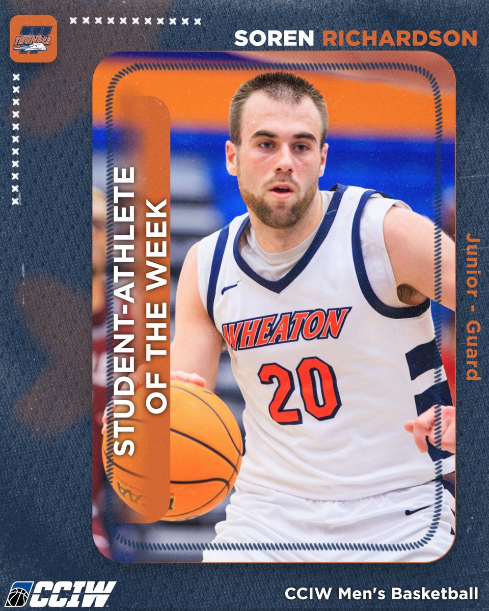 Wheaton_Thunder's tweet photo. A third career weekly award after two standout showings!

Congratulations to Wheaton's Soren Richardson for being named the CCIW Men's Basketball Student-Athlete of the Week!

The junior guard led all players in scoring with 29 points in the Thunder’s conference opener last Wednesday and notched a team-high 22 in Saturday's victory over Elmhurst while shooting a 60 percent average from the floor. He also tallied ten rebounds, five assists, five steals, and four blocks last week.
#LetsRoll