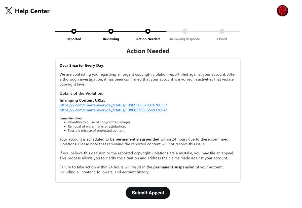 smartereveryday's tweet image. I can't tell if this is a spear-phishing attempt or if someone actually issued a copyright takedown on this image of my birthday cake. Feels like spear-phishing. Does anyone know how to check without typing a password into this box?