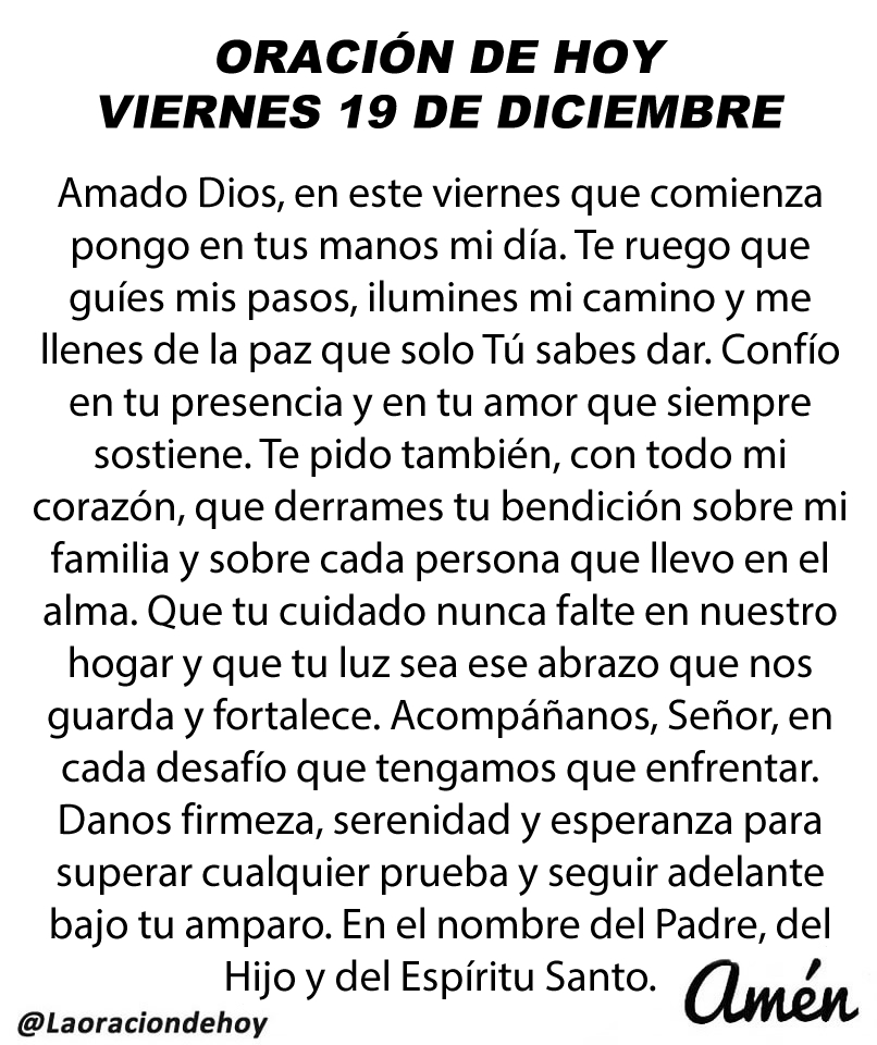 laoraciondehoy's tweet photo. Oración diaria para hoy viernes 19 de diciembre de 2025. https://t.co/nfosC5s1Sj