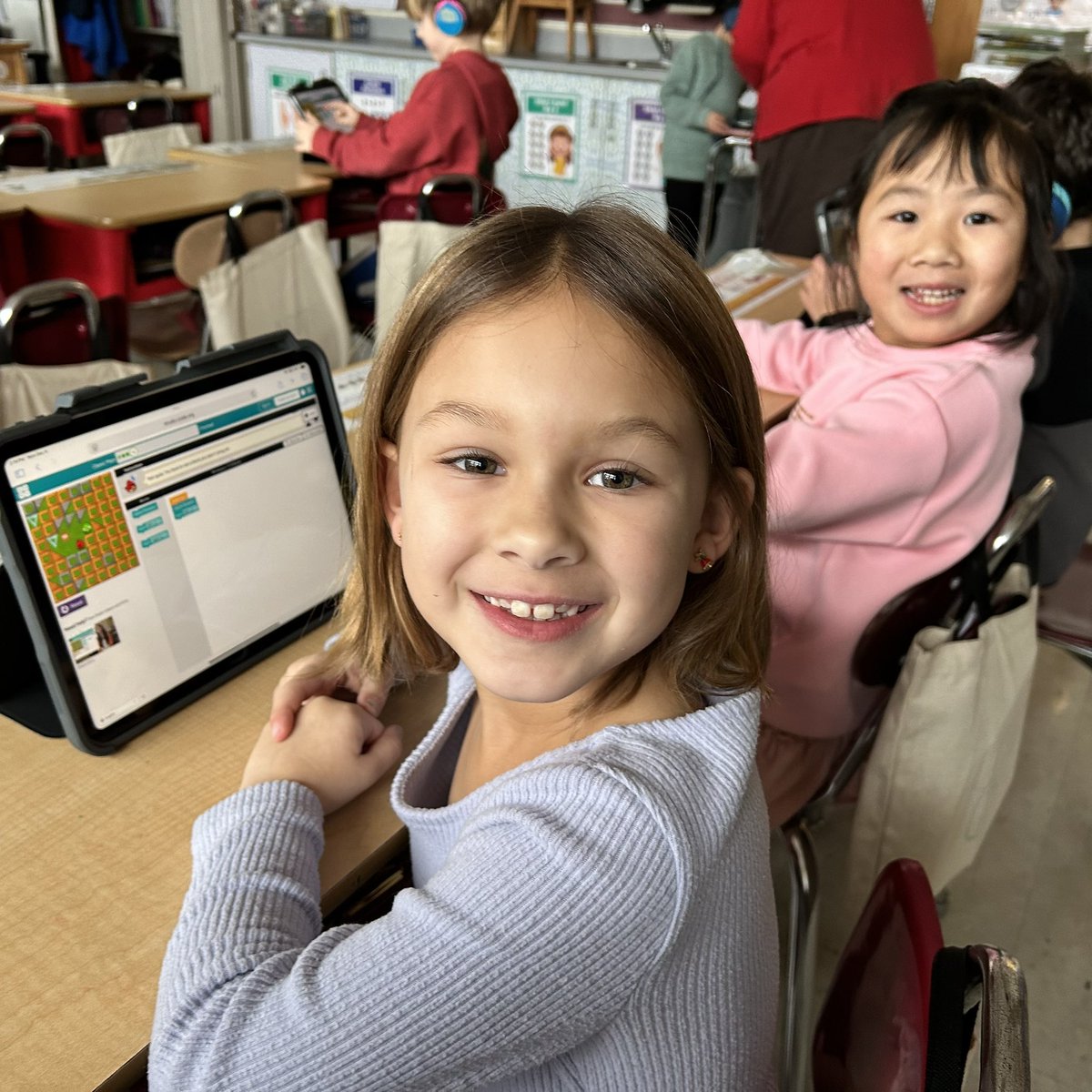 jaguar222's tweet image. The Hour of Code is underway!! Students worked on coding the Angry Bird to get to the Pig who stole his eggs. Also, students learned the word persistence today. #HourOfCode #CSEWeek @LowerMerionSD @codeorg