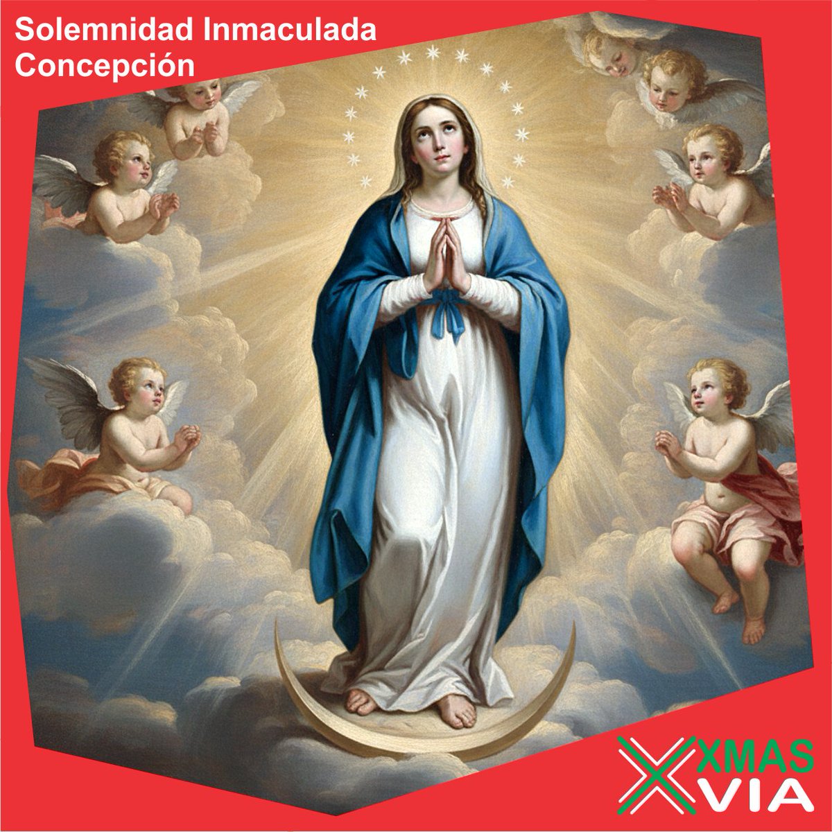 XmasVia_ES's tweet photo. Hoy día de la Solemnidad de la Inmaculada Concepción de la Bienaventurada Virgen María, recordamos el dogma de fe proclamado por el Papa Pío IX el 08/12/1854. La Virgen María, madre del Niño Jesús, desde su concepción fue preservada y protegida de cualquier mal #CaminoALaNavidad https://t.co/CwB18Ls9FV