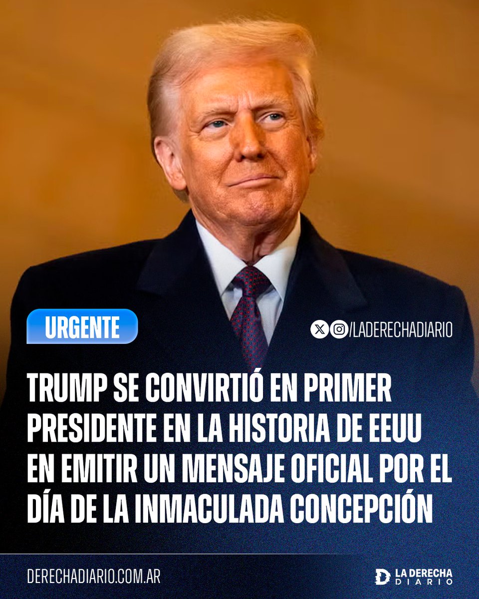 laderechadiario's tweet image. 🚨🇺🇸✝️ | Donald Trump se convirtió en el primer presidente en la historia de los Estados Unidos en emitir un mensaje oficial por el Día de la Inmaculada Concepción, algo que ni siquiera hicieron John F. Kennedy ni “Sleepy” Joe Biden, los dos únicos presidentes católicos.