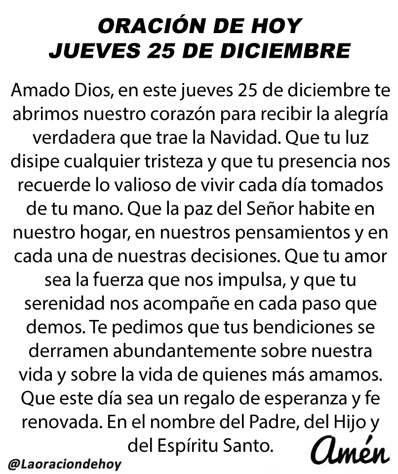 laoraciondehoy's tweet photo. Oración diaria para hoy jueves 25 de diciembre de 2025. https://t.co/3Ip6sGlqhK
