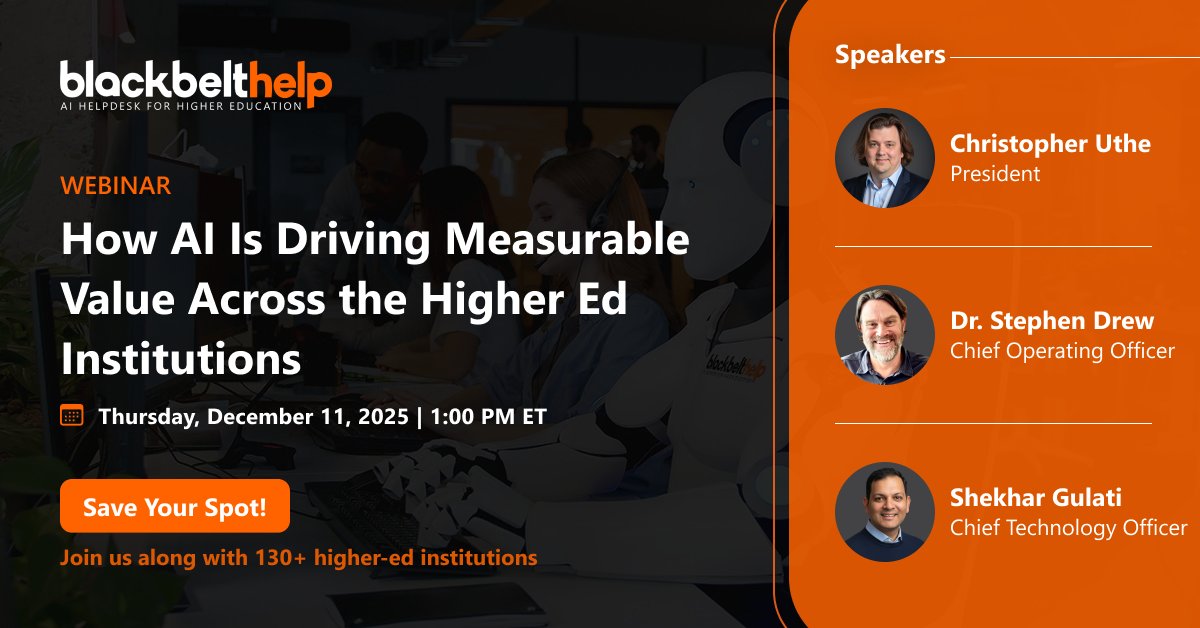 BlackBeltHelp's tweet photo. Learn how higher-ed institutions are driving measurable value with AI. Join Christopher Uthe, Dr. Stephen Drew &amp; Shekhar Gulati on Dec 11 at 1 PM ET for use-cases, practical insights &amp; a live Q&amp;A.
 
Save your spot: https://t.co/dYqY7Vlggh
 
#HigherEd #AI #EdTech #BlackBeltHelp https://t.co/2IVBAOI4ei