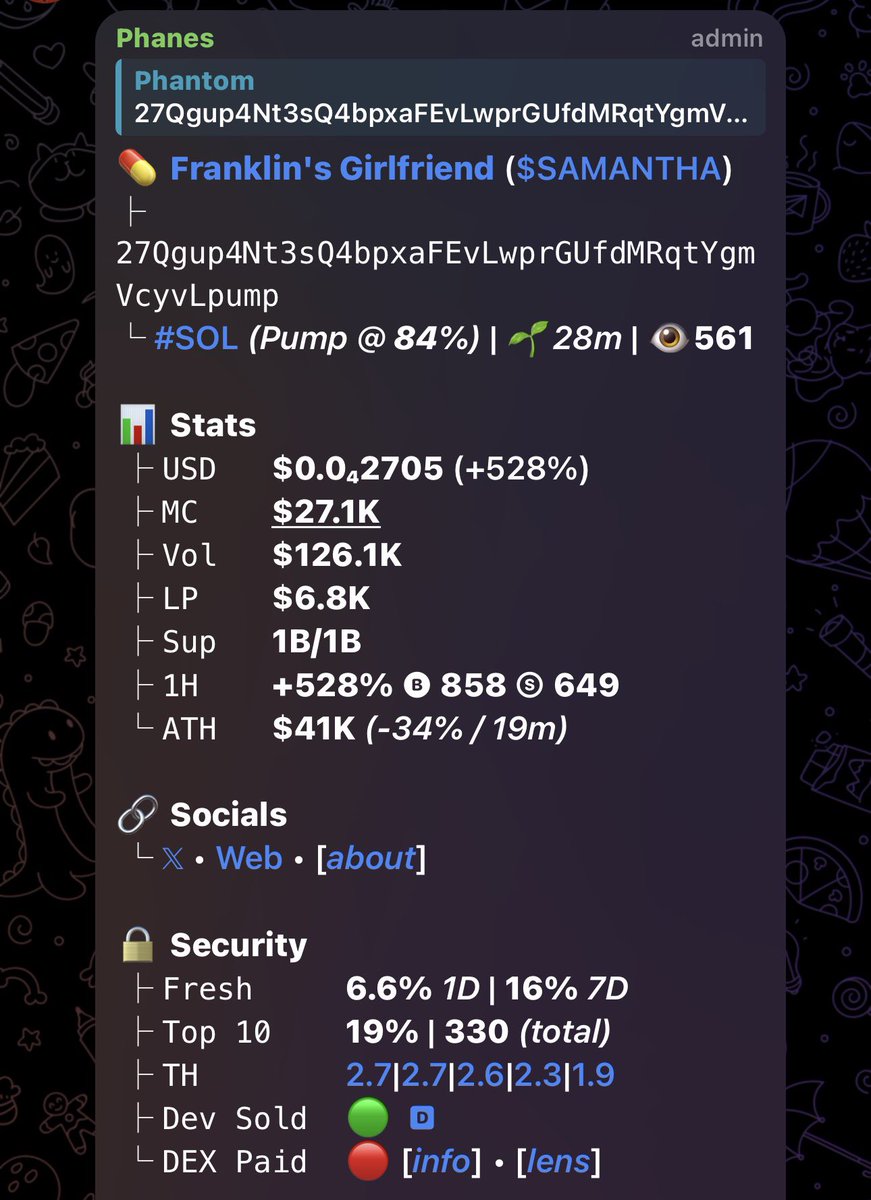 cheffphantom's tweet image. Over 14x up f my call on $SAMANTHA
CA::

27Qgup4Nt3sQ4bpxaFEvLwprGUfdMRqtYgmVcyvLpump

YO! You Still Buying After the Pump? 😅
While you wait, we’re already IN.

💥 Join our VIP ECA Gang
DM:: t.me/phantom_caller for entry
#solana #memecoin #crypto #memecoin1000x