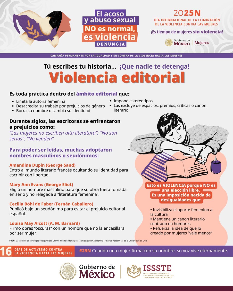 ISSSTE_mx's tweet image. 📚 La literatura no solo cuenta historias… 🗣️ También revela quién tuvo voz para contarlas. 💜

✒️ Por décadas, los nombres que llegaron a las portadas no representaban a todas las mentes que escribían detrás. 🙋🏻‍♀️ Hoy, hablar de #ViolenciaEditorial es abrir un espacio que antes…