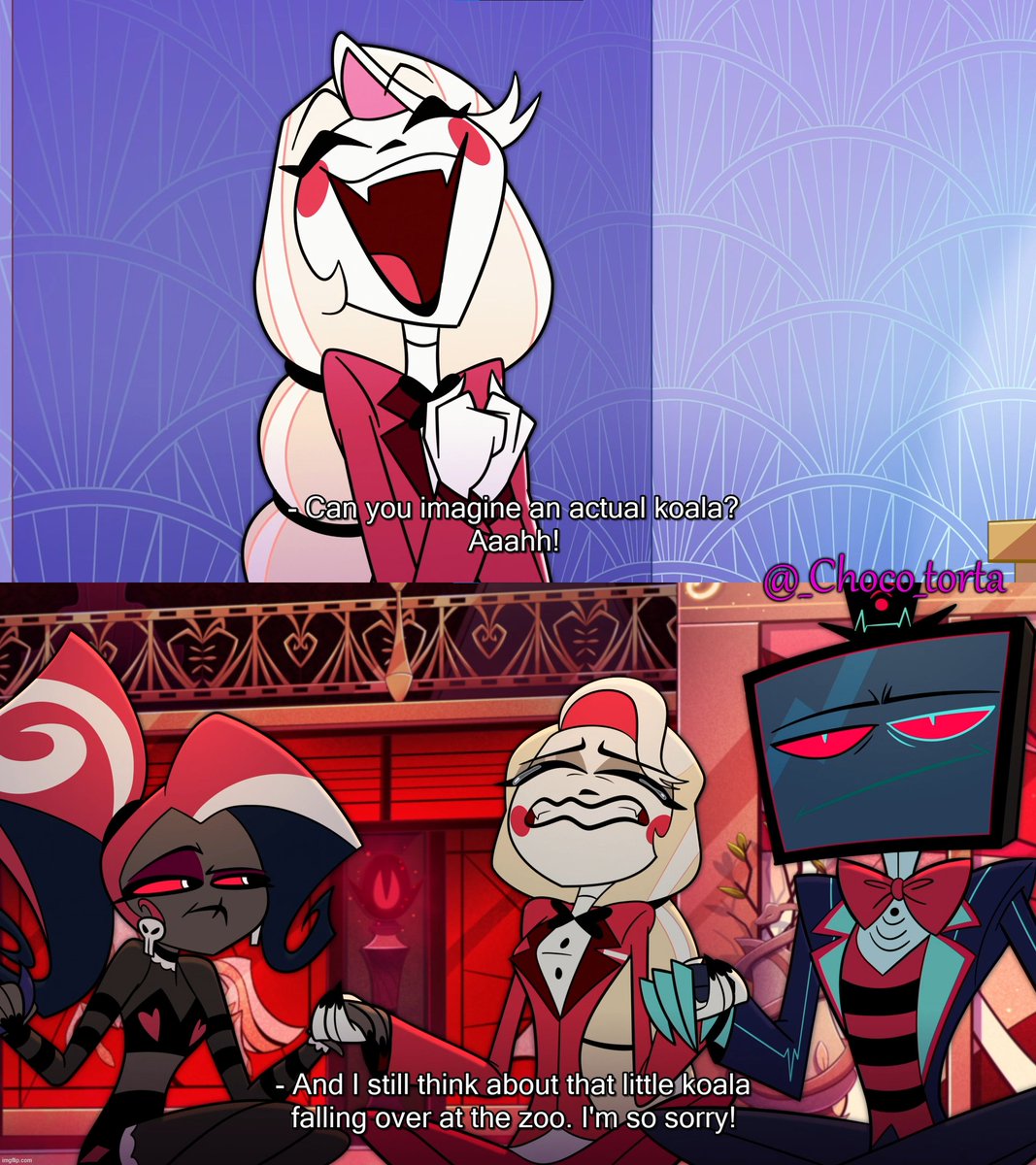 _Choco_torta's tweet photo. I don't even want to think about what might have happened when Emily took Charlie to the zoo..
#HazbinHotel #Hellaverse #Emily #Charlie #Velvette #Vox https://t.co/xz9eg5XUn8