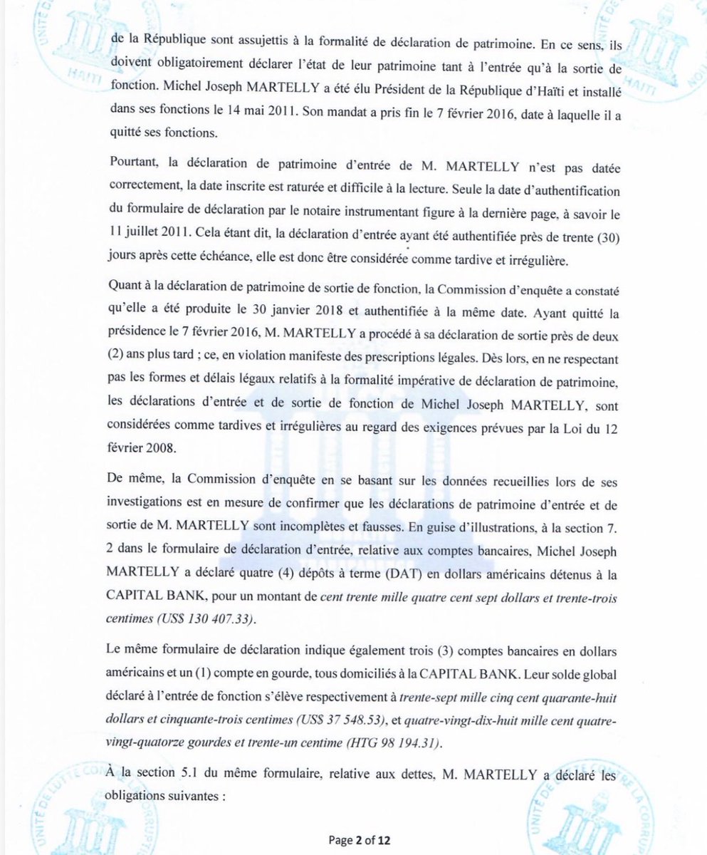 #Haiti's Court of Auditors accuses former President and his family of corruption, citing Significant Undisclosed Accounts and an inability to justify massive Income Increases and the origin of Foreign Funds.