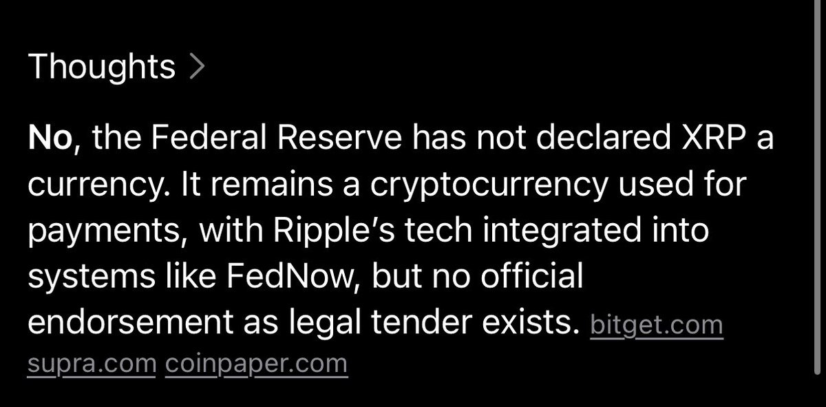 OHHHHHHHHHHHHHHHHHHHHH FUGGGGGGGGGGGGGGGGGGGG

ACCORDING TO GROK IT IS POSSIBLE THE FED IS GETTING READY TO
DECLARE  XRP AS A CURRENCY

WHICH IS A PRECURSOR FOR THEM TO CONFISCATE THE ECROWED XRP 

RECENT ACTIONS TAKEN BY SEC/CFTC ALIGN WITH THIS THEORY

IF THIS HAPPENS BUY MORE