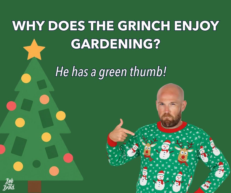 realbobandbrad's tweet image. If only growing good habits for your back was this easy 😉
But don’t worry — Bob &amp;amp; Brad have plenty of tips to keep you healthy, fit, and pain-free this season.
Watch more here 👉 youtube.com/@BobandBrad
#HolidayHumor #BobAndBrad #GreenThumb #GrinchGiggles