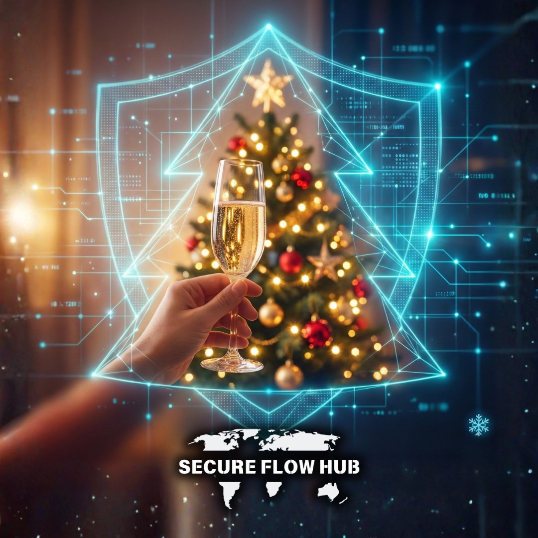 SecureFlowHub's tweet photo. Esta noche, mientras tú brindas y celebras, nuestros sistemas siguen trabajando. 
La mejor tecnología es la que te permite desconectar con total confianza.
¡Feliz Navidad de parte de todo el equipo Secure Flow Hub!
#TranquilidadDigital #FelizNavidad #Ciberseguridad #SecureFlowHub https://t.co/CWWIehqWG0