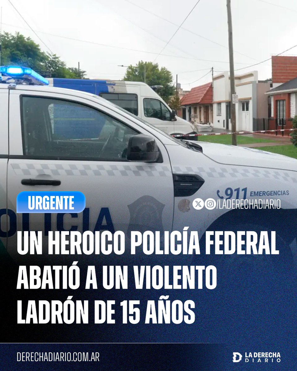 laderechadiario's tweet photo. 🚨🇦🇷 | EXCELENTE NOTICIA: Un heroico policía federal envió al infierno a un delincuente armado de 15 años con múltiples antecedentes penales que lo había emboscado en San Justo, PBA, para robarle junto a otros 7 delincuentes, que desafortunadamente no murieron. https://t.co/zu12TjvwNI