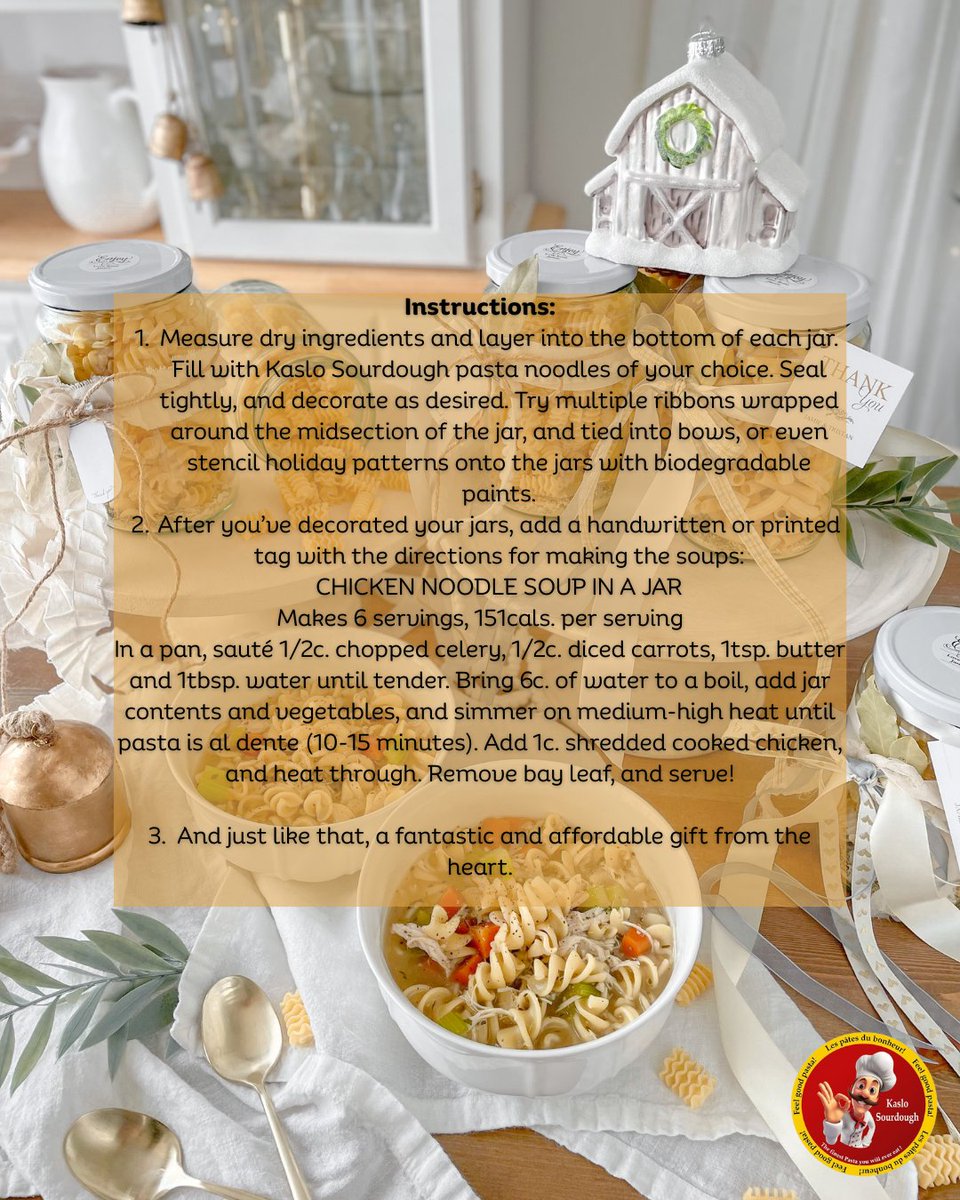 Soup in a jar? Yes, please! 🍲🎁⁠
Jamie Krause’s Chicken Noodle Soup in a Jar is cozy, gut-friendly, and giftable — made with our fermented sourdough pasta. Perfect for last-minute holiday presents!
#kaslosourdough #soupinajar