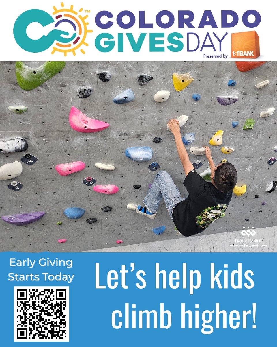 Project_sendit's tweet photo. Tomorrow is Colorado Gives Day—let’s help kids climb higher together! 🧗‍♀️ - https://t.co/hyg3uw9iVF https://t.co/FNKVqsK7AH
