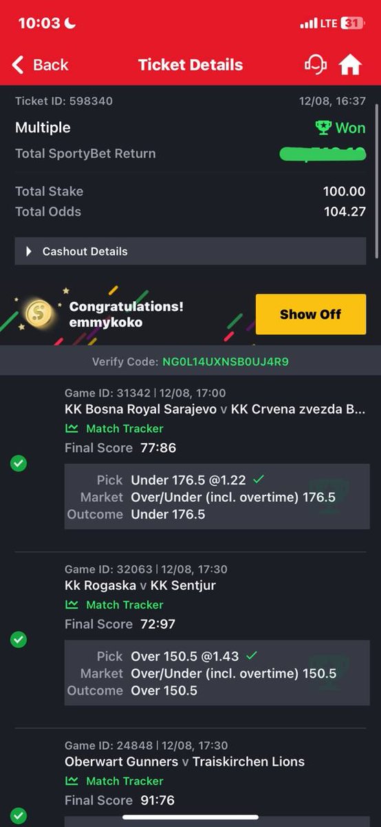 100 odds BOOOOMM✅✅✅✅🎉🎉🎉🎉💐💐💐💐💥💥💥🫶🏽🫶🏽🫶🏽🫶🏽👏🏻👏🏻👏🏻👏🏻🤯🤯🤯
I will be playing my telegram members edit of my mega odds going forward.