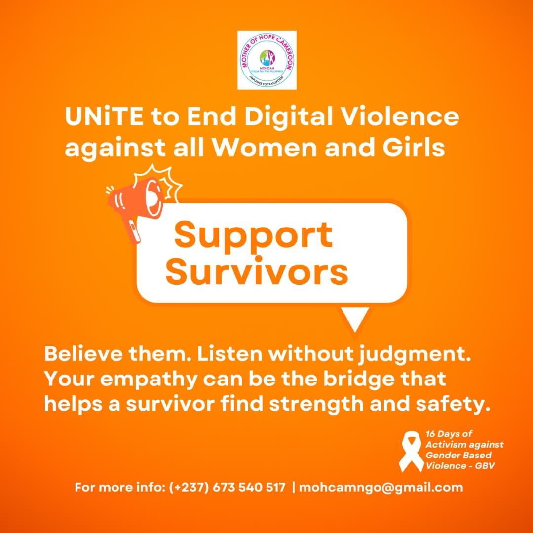 Digital violence grows in silence but your voice can break the cycle.
Call out harmful online behavior. Protect victims. Create safer digital spaces.

Let’s UNiTE for dignity, safety, and respect for all women and girls.
#SpeakOut #BreakTheSilence #EndDigitalGBV #16DaysOfActivism