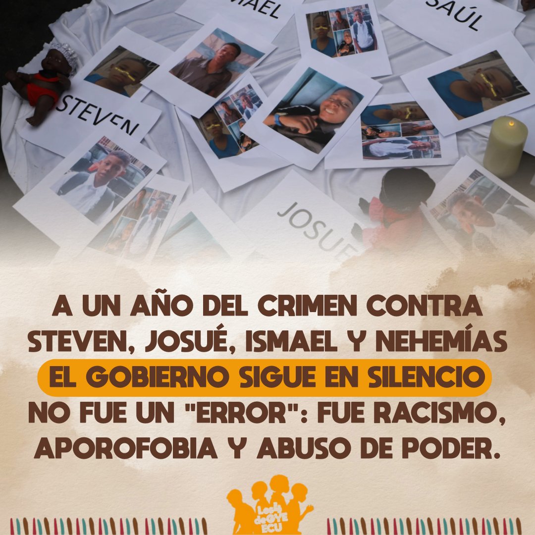 🔴Hoy, 8 de diciembre, se cumple un año de la desaparición forzada y ejecución extrajudicial de Steven, Josué, Ismael y Nehemías. Cuatro niños afro detenidos por militares cuando jugaban fútbol y trasladados a la Base Aérea de Taura. Exigimos verdad, justicia y reparación.