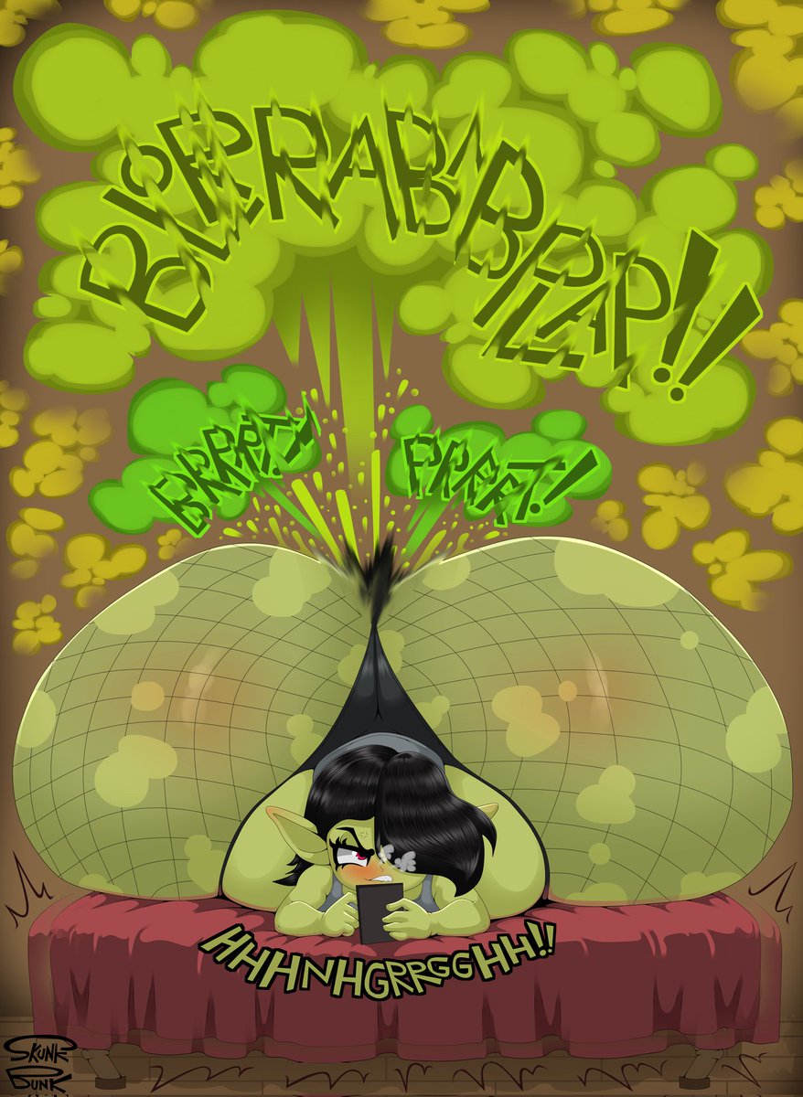 A comish for Orange_Zemenar of their hyper booty Goblin gal ripping huge farts!