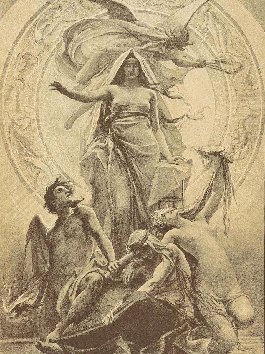 Esta obra de arte se titula "Mythologie" (Mitología), creada en 1884 por el pintor simbolista checo Maxmilián Pirner. Apareció como ilustración en una publicación titulada Allegorien und Embleme.